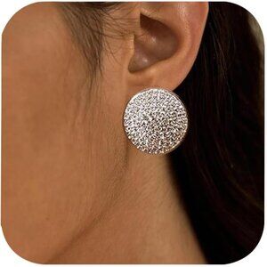 Large Round Rhinestone Stud Earrings Elegant Circle Simple Crystal Formal Jewelr